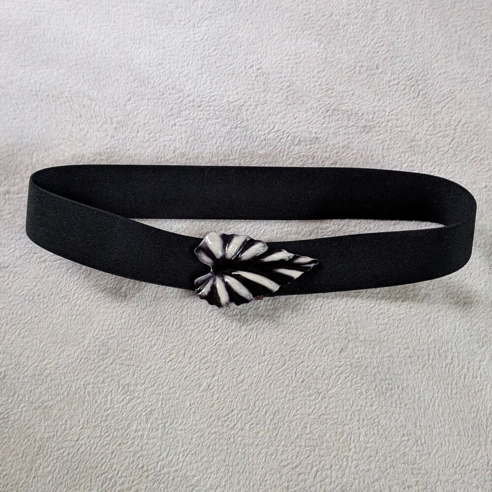 Vintage Elastic Leaf Buckle Waist Belt Women's XS/Small Black - Picture 2 of 4